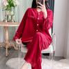Women's Retro Noble Red Sea Island Cotton Fleece Pajamas - Thick Long Sleeve & Pants for Autumn/Winter