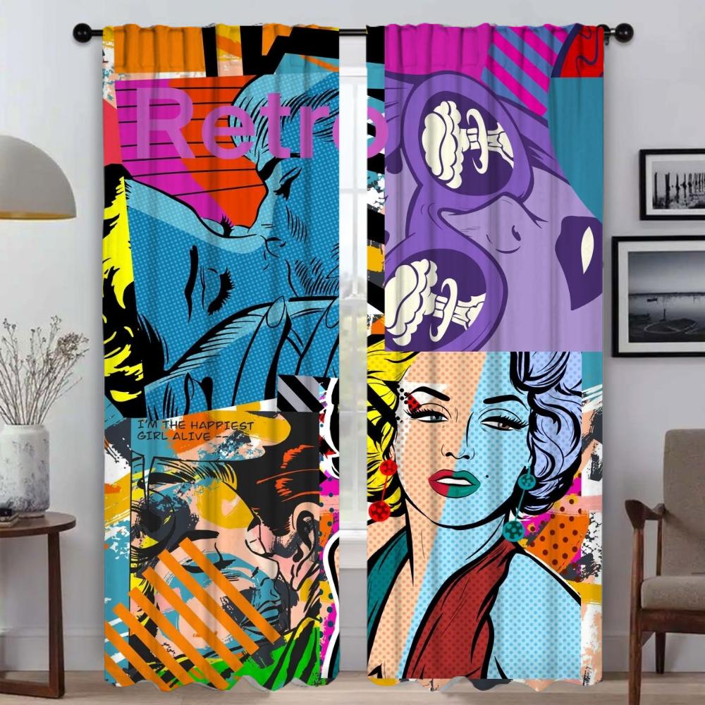 Anti-mosquito Curtains for Living Room Curtain Hip Hop Personality Kitchen Curtains 2 Pieces Tulle for Bedroom Shades Partition