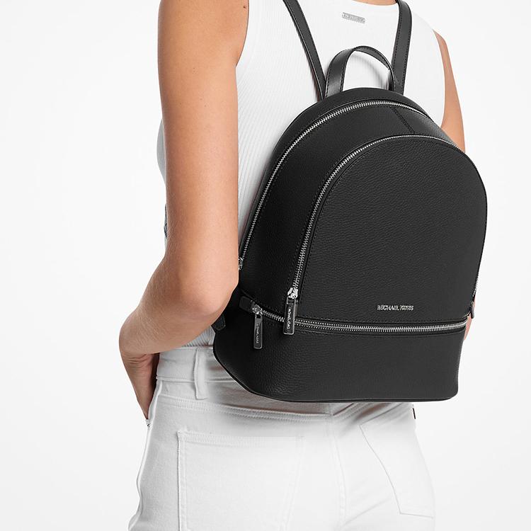 Michael Kors Adjustable Strap Leather Backpack Medium Unisex Backpack Black 35T5SM9M1L-BLACK