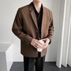 Men Blazer Solid Color Single-breasted Turndown Collar Jacket Spring Autumn Loose Suit Coat