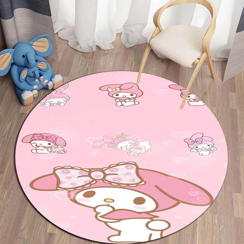 This My Melody Cartoon Round Rug Can Be Used To Decorate Living Rooms, Bedrooms, Sofas, and Playrooms; It Is A Non-slip Rug.