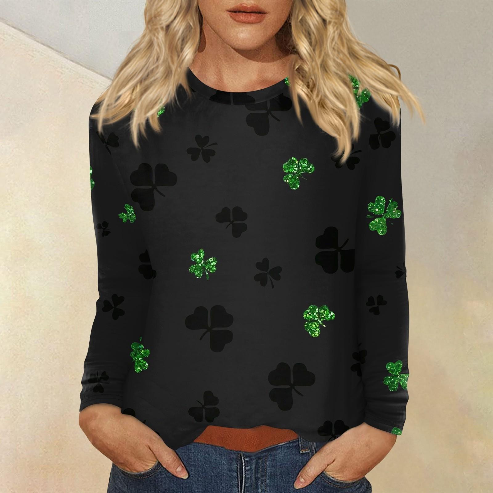 

Женская повседневная повседневная рубашка с длинным рукавом. Топ с круглым вырезом и принтом ко Дню Святого Патрика L чёрный