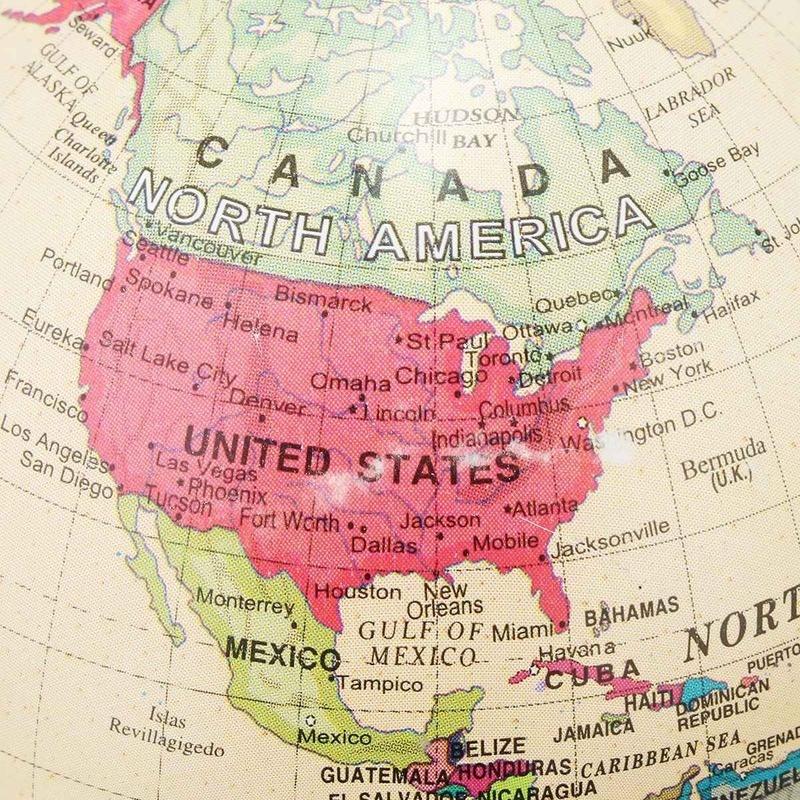 1PC 12cm Retro Globe 360 Rotating Earth World Ocean Map Ball Antique Desktop Geography Learning Education Home School Decoration