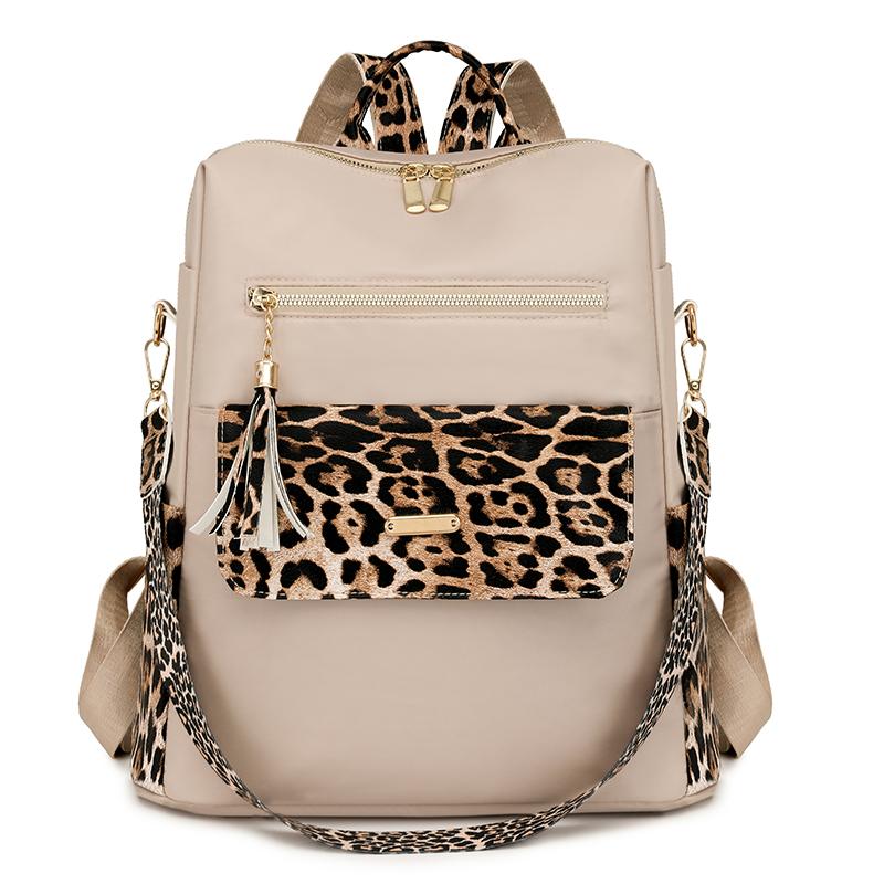 

Модные многофункциональные леопардовые рюкзаки для женщин Высококачественный роскошный рюкзак с кисточкой Легкий нейлоновый дорожный рюкзак для поездок белый