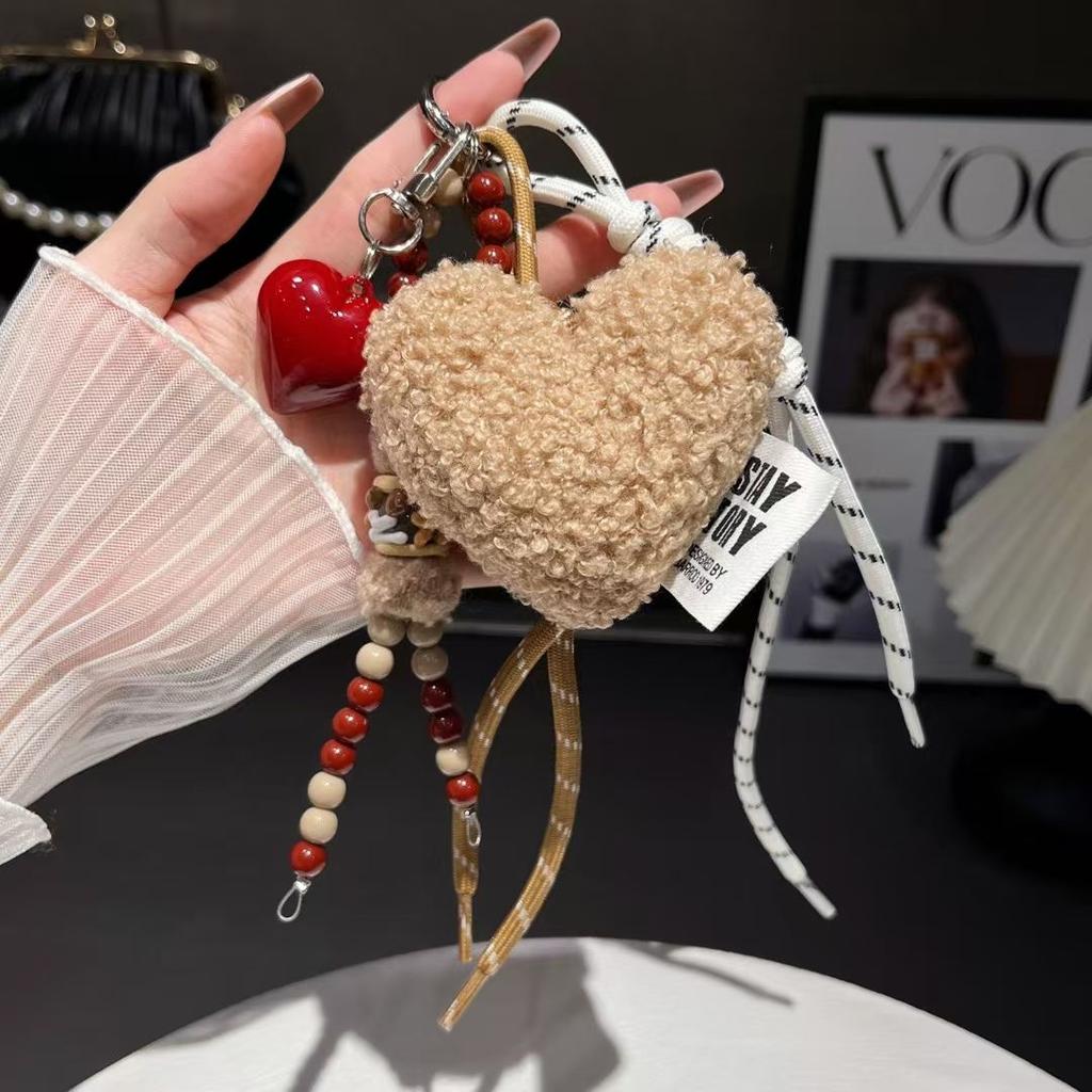 Trendy Fashion Plush Love Beaded Mobile Phone Lanyard High-value Niche Bag -loss Pendant Car Ornament Chain