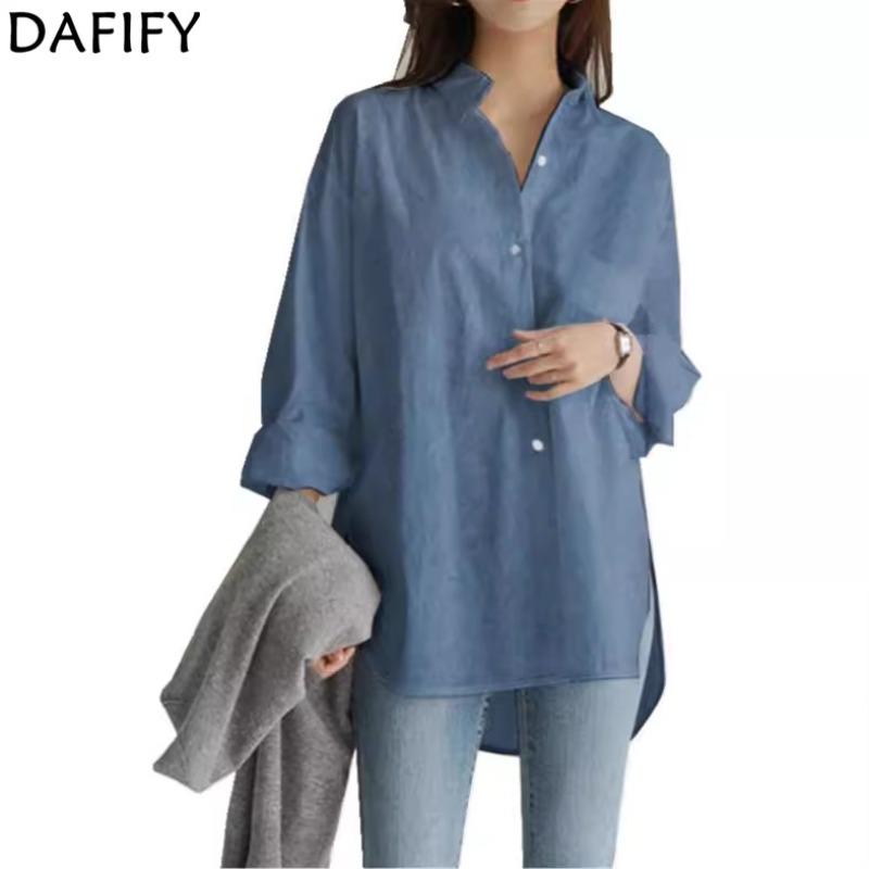 DAFIFY Damemote Uformelt vår Høst Ensfarget trykk Langermet bluser og skjorter med V-hals