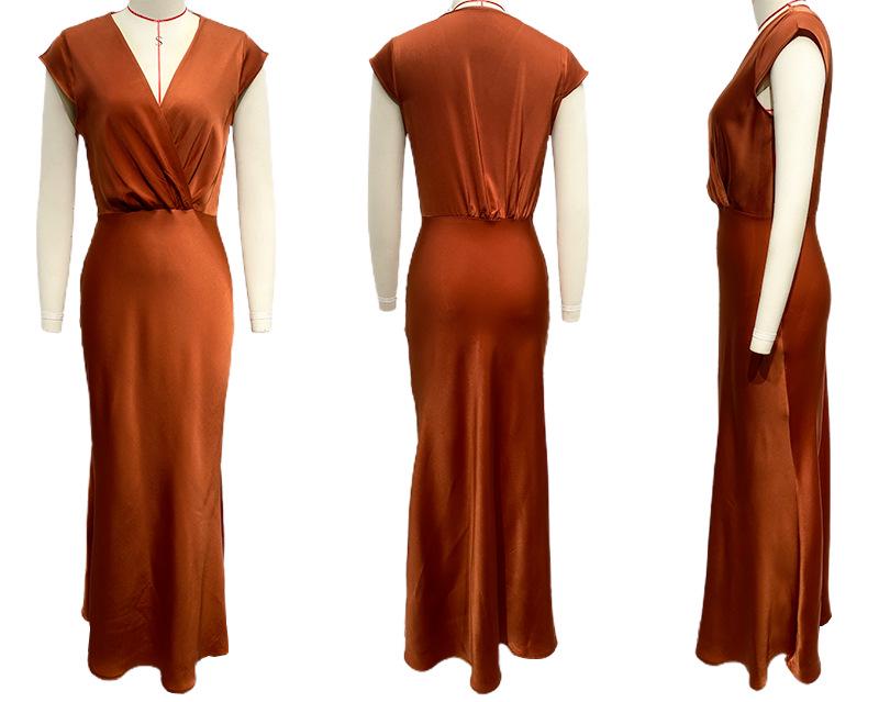2024 Spring/Summer European & American Women's V-neck Satin Fishtail Evening Gown