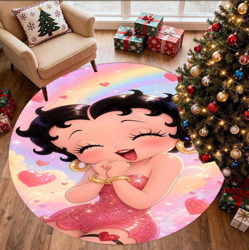 Betty Boop Pattern Round Rug, Indoor/Outdoor Mat, for Picnic, Gameroom, Bedroom, Office, Living Room, Home Decor Carpet, Birthday Gift