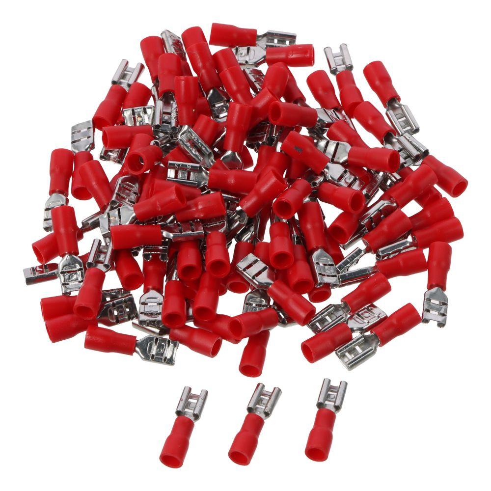 100PCS AWG 22-16 Insulated Spade Wire Connector FDD1.25-187 Red Female Connectors