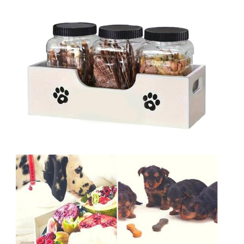 Multipurpose Wooden Pet Pantries Storage Solution With 3 Label Ready Containers Food Organizers For Treat Categorization