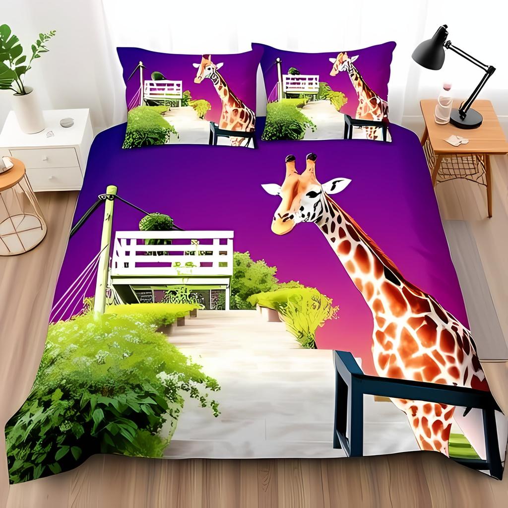 Comforter With Stylized Giraffe Design Warm Colors Toned Borders For Exotic Charm Suitable Children Kids And Adults Soft