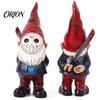 Weather Resistant Lawn Ornaments Halloween Voorhees Resin Figurine, Cute Horror Hockey Mask Gnome Statue Durable Indoor Window Displays with