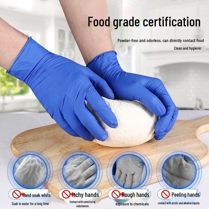 Disposable Food-Grade Nitrile Gloves - Durable, Waterproof, Latex-Free for Kitchen Cleaning and Dishwashing