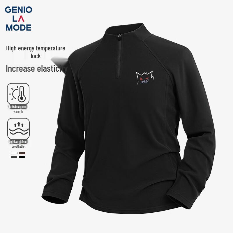 

GENIOLAMODE Men s Winter Half-Zip Plush Lined Long Sleeve T-Shirt L