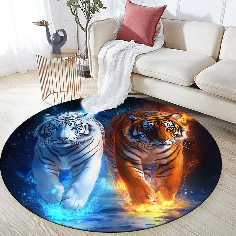 Flame Tiger,Round Area Rug,Carpet Rug for Living Room Bedroom Sofa Playroom Decor,Non-slip Floor Mat