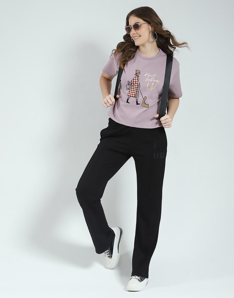 Monte Carlo Women's Regular Fit Printed Half Sleeve Round Neck Top