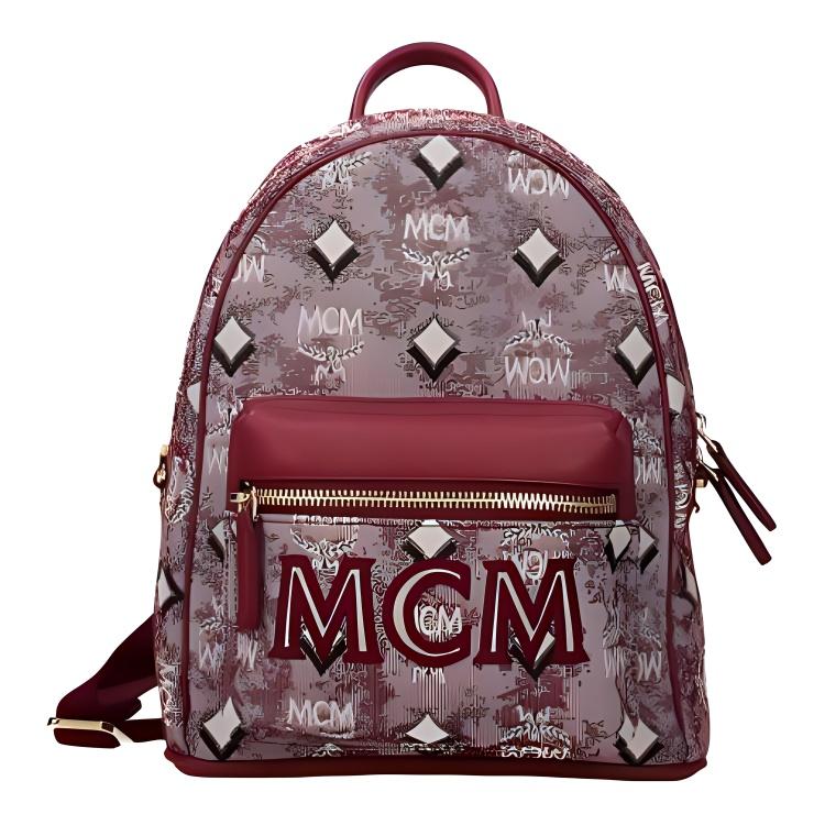 

MCM Logo Print Nappa Leather Jacquard Fabric Mini Backpack Women backpack Red MMKBATQ02RE001 Basic Set (Bag+Dust Bag)