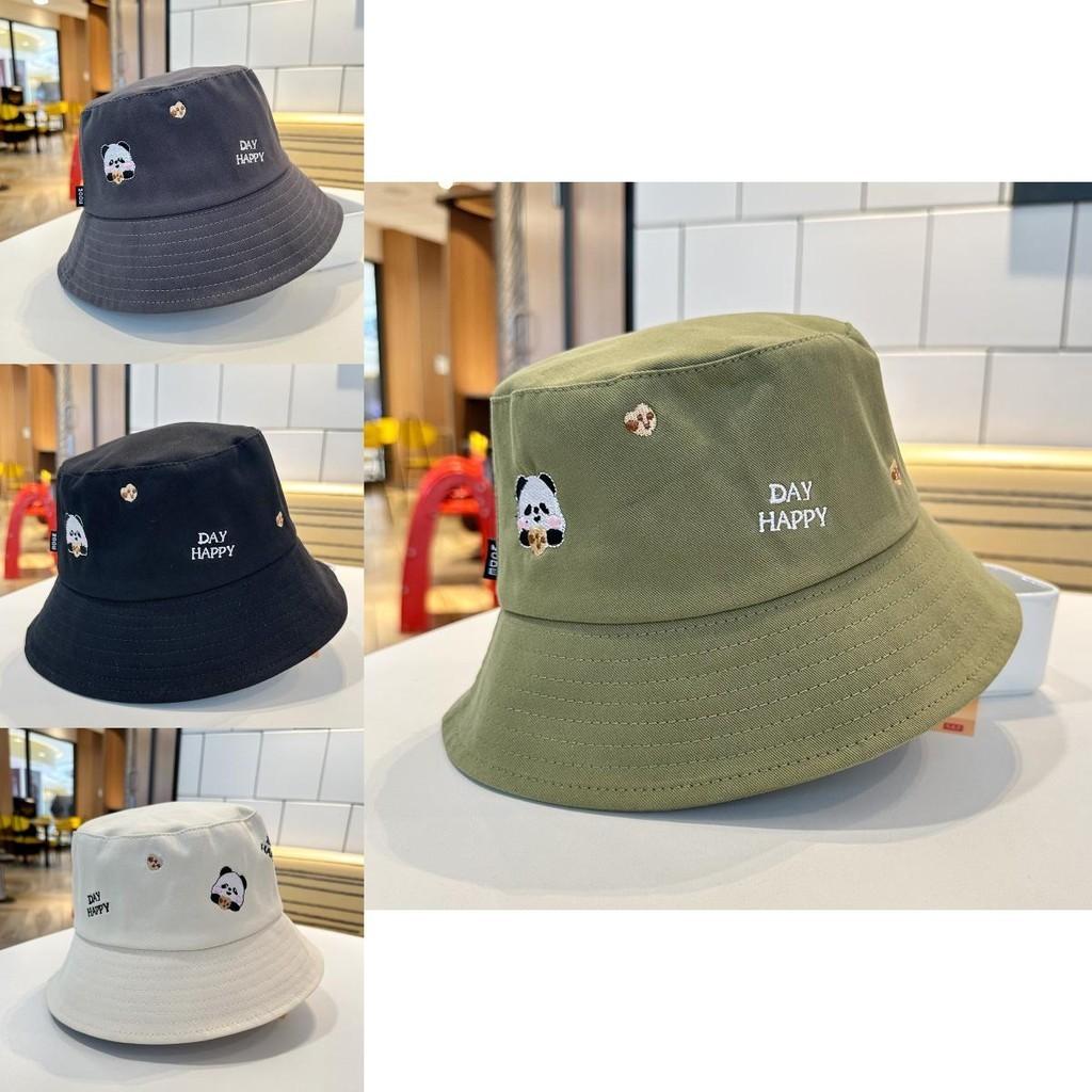 Cute Panda Embroidered Foldable Fisherman Hat For Women Uv Protection Sun Hat For Outdoor Activities