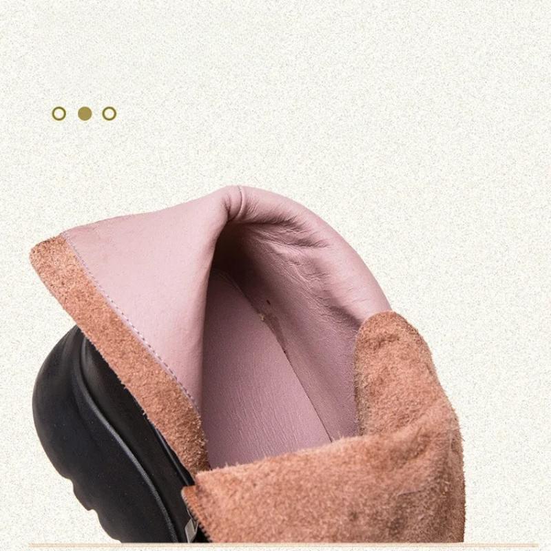Johnature Genuine Leather Wedges Short Boots Retro Thick Soled Side Zipper Versatile Women's Shoes