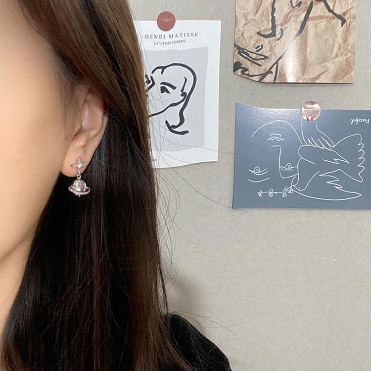 Korean Zircon Planet Stud Earrings: Versatile, Simple, and Stylish Women's Fashion Jewelry