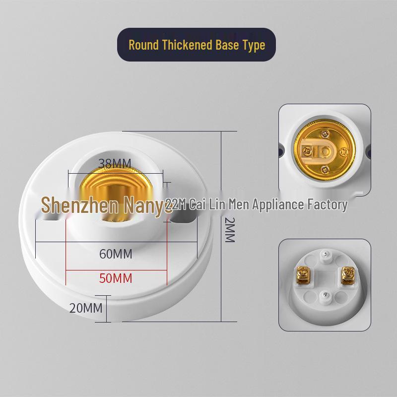 Ceiling-Mount E27 Ceramic Flat Lamp Holder with Screw Base
