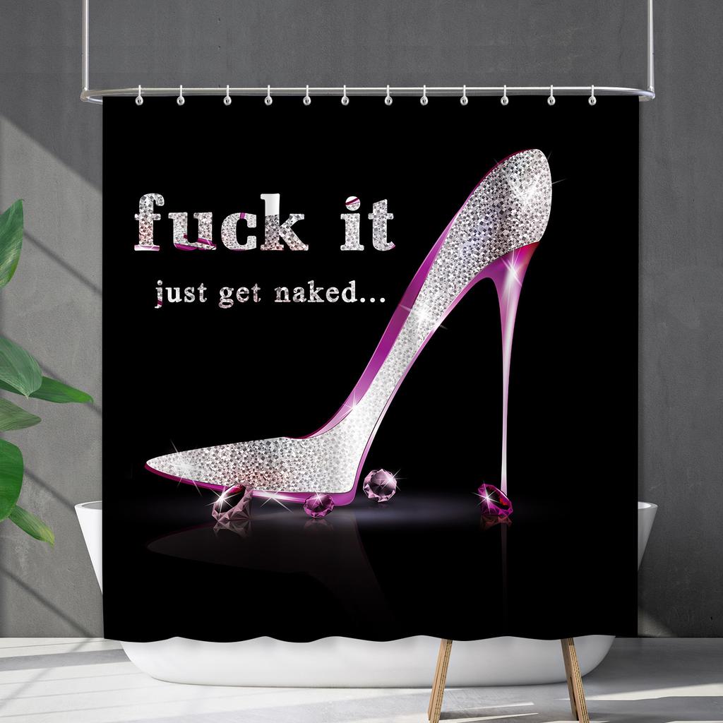 Shower Curtain Waterproof And Mildew-Proof Digital Printing English Alphabet Shower Curtain Bathroom Shower Cloth Partition Curtain Free Of Punching