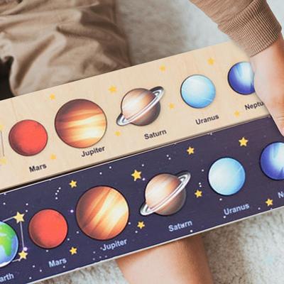 8 Planets Solar System Wood Puzzle Montessori Solar System Puzzle Toy for Children Wooden Planets Jigsaw Board Game Toy Astronomy Educational Learning