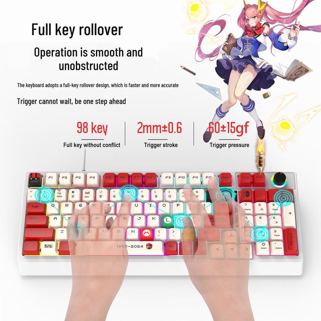 K98 Mechanical Keyboard with Blue or Red Axis, Wired Connection, Dual-Color Injection Keycaps for Gaming