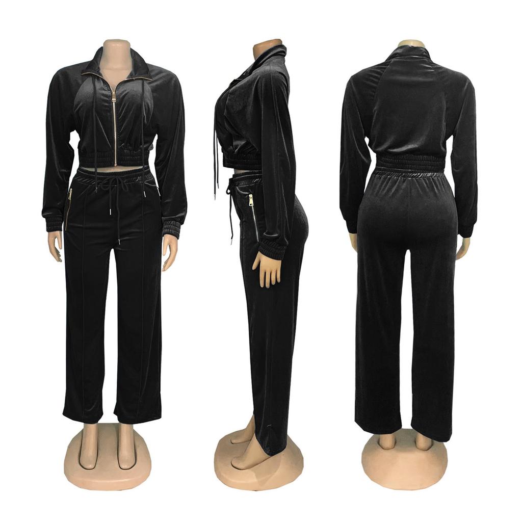 TW575 Fashionable Women's Long Sleeve Zipper Cardigan and Pants Winter Set