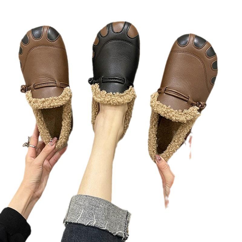 Lederoberfläche wasserdicht und Samt-Thermo-Baumwollschuhe ein Pedal verdickt Mode weiche Sohle Freizeitschuhe Frauen