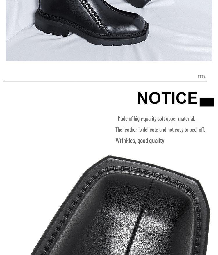 2025 Autumn Men's Mid-Heel Square Toe Martin Boots with Side Zipper