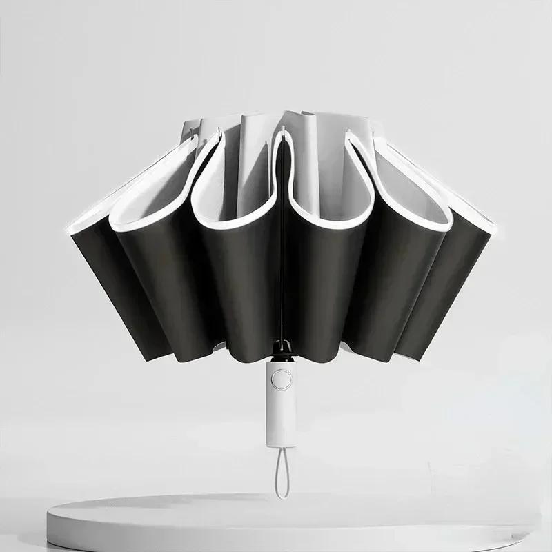 

Полностью автоматический зонт с 20 спицами, складывающийся в обратном направлении, с ветрозащитной светоотражающей полосой, УФ-зонт Iron&10K серый