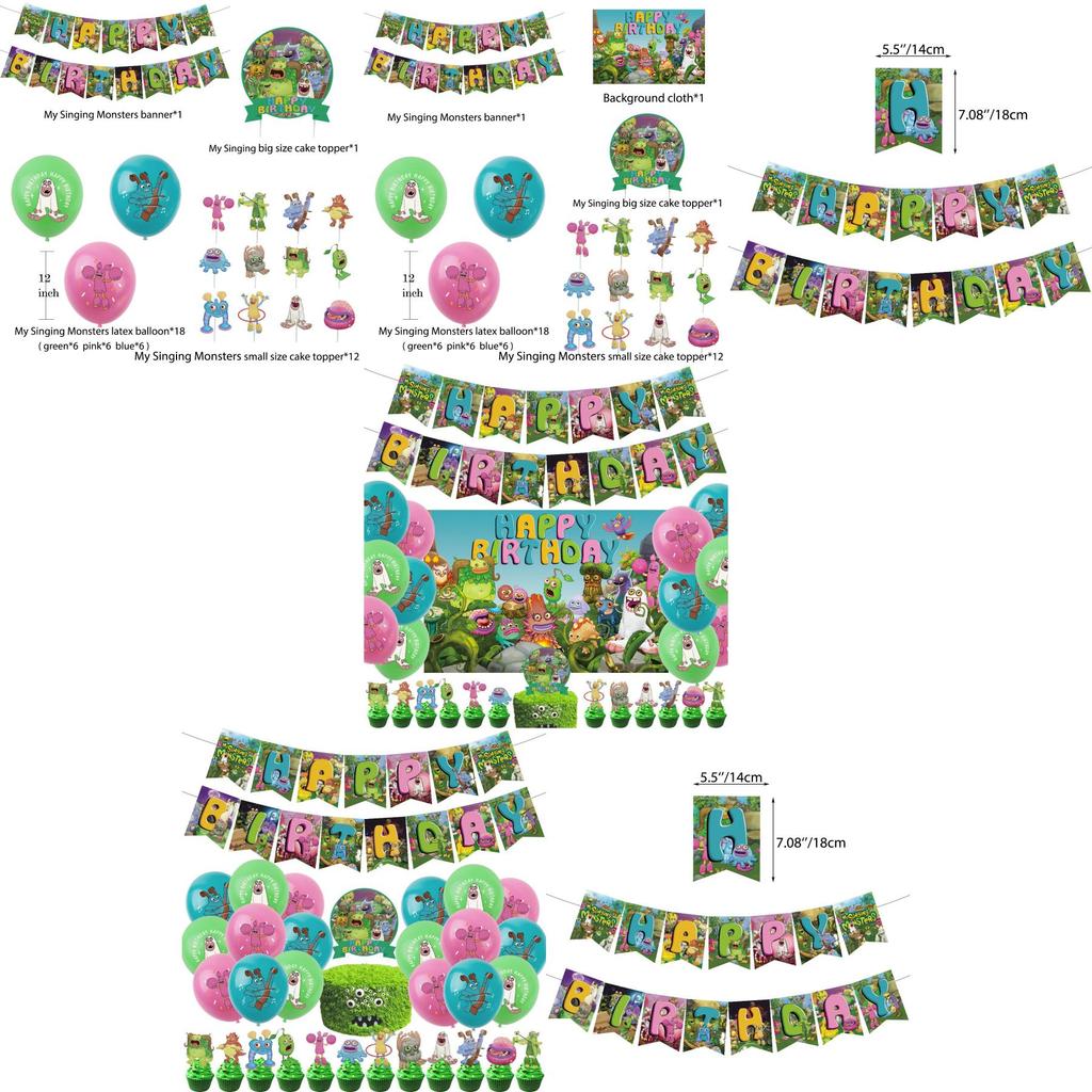 Colorful Monster Music Concert Birthday Party Decorations Forest Creature Bunting Banner Balloons Cake Toppers