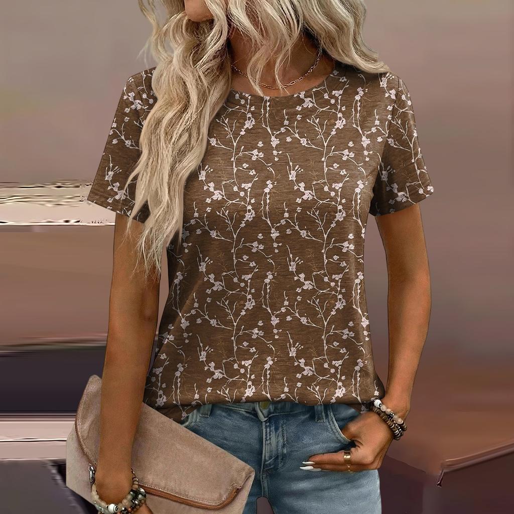 Damen Mode Lässiges Bedrucktes T-Shirt mit Lockerer Passform