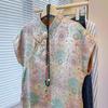 Wear a high-end satin printed shirt 2025 summer thin retro shirt T-shirt