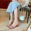 Feenwind transparenter Kristall dicker Absatz coole Hausschuhe Damen tragen 2025 Sommer neue Mode Strass Wort mit Sandalen