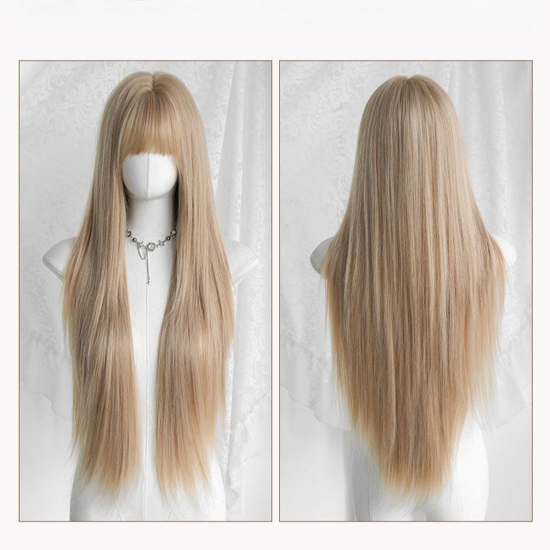 

28 Inch Blonde Long Layered Cut Straight Wigs for Women Super Long Straight Wig with Bangs Synthetic Heat Resistant Fiber Wigs (as the picture,28inches&1pc)
