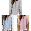 Women Autumn Winter Long Sleeve Stripe Shirt With 3d Effect And Button Details For Casual Office Wear