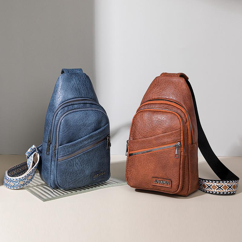 Women's Leather Chest Bag Solid Color Crossbody Bag Stitching Waist Bag Colorful Shoulder Straps