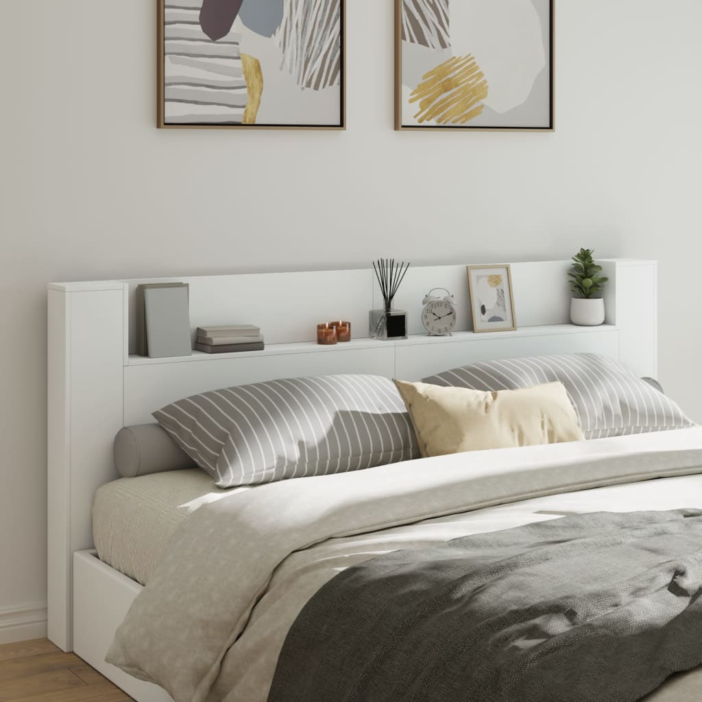 LED Headboard with Shelves White 220x16.5x103.5 cm