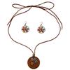 Bohemian Leaf & Turquoise Jewelry Set, Vintage Wood & Metal Necklace, Earrings & Ring for Women