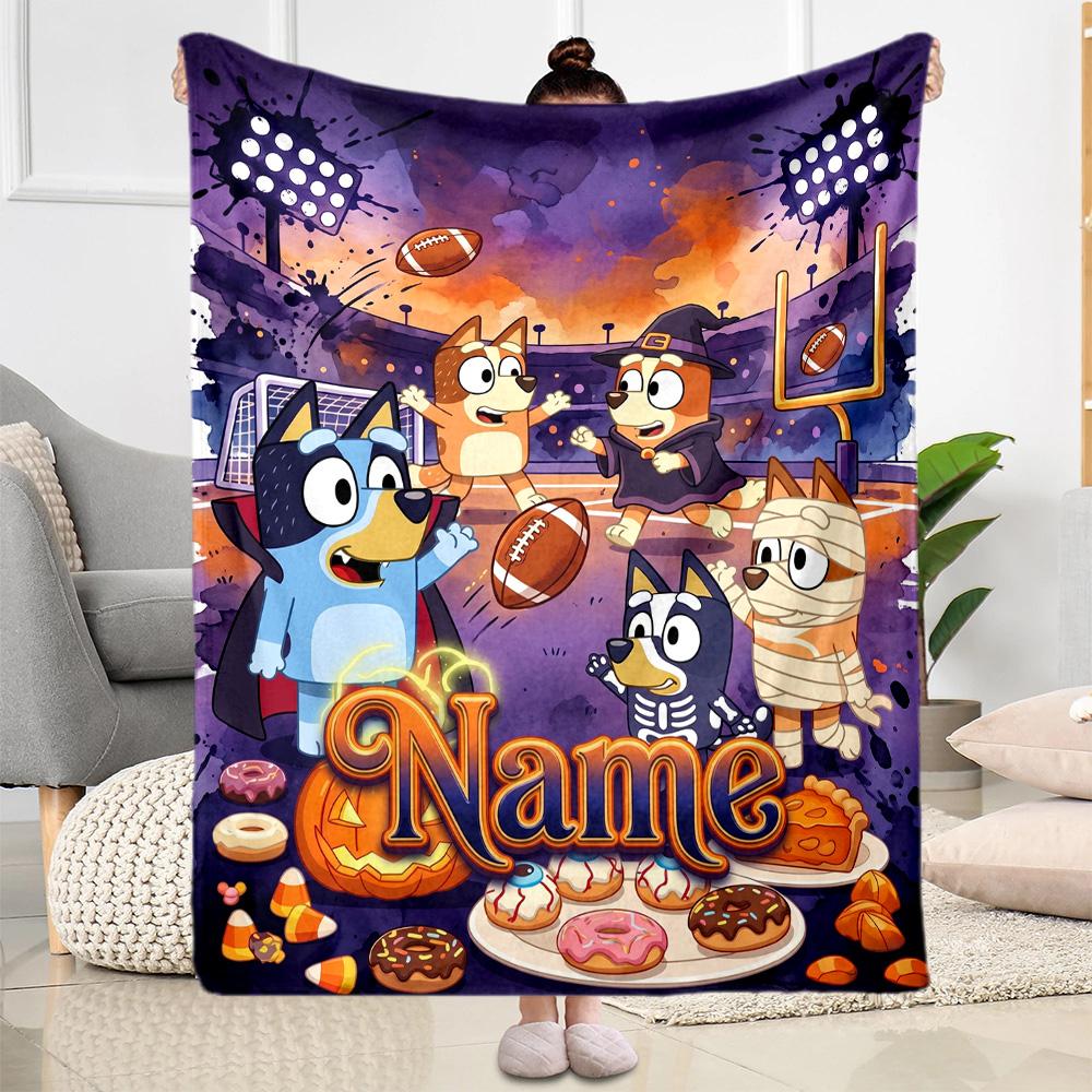 Bluey Sports Adventure Customize Your Name Blanket Gift Personalized Blanket Ultra-Soft Great for Seaside Couch Bed Home Decor Four Seasons Universal
