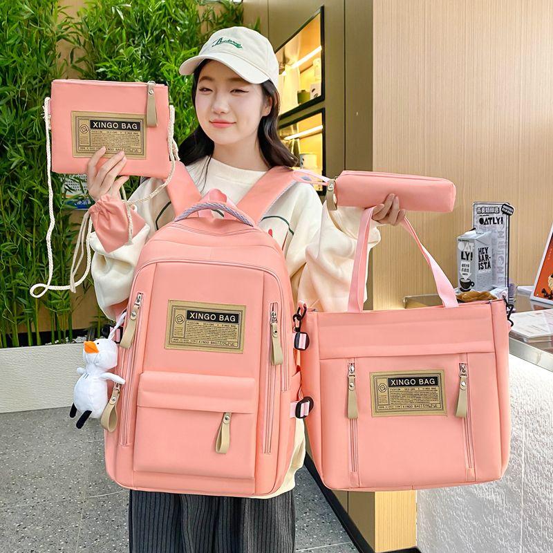 4pcs/set Backpack Female Junior High School Large Capacity High School College Style Schoolbag Outdoor anti backpack