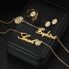 Atoztide Personalized Custom Name Jewelry Set Dripping Oil Flower Necklace Bracelet Earring Ring Stainless Steel for Women Gifts