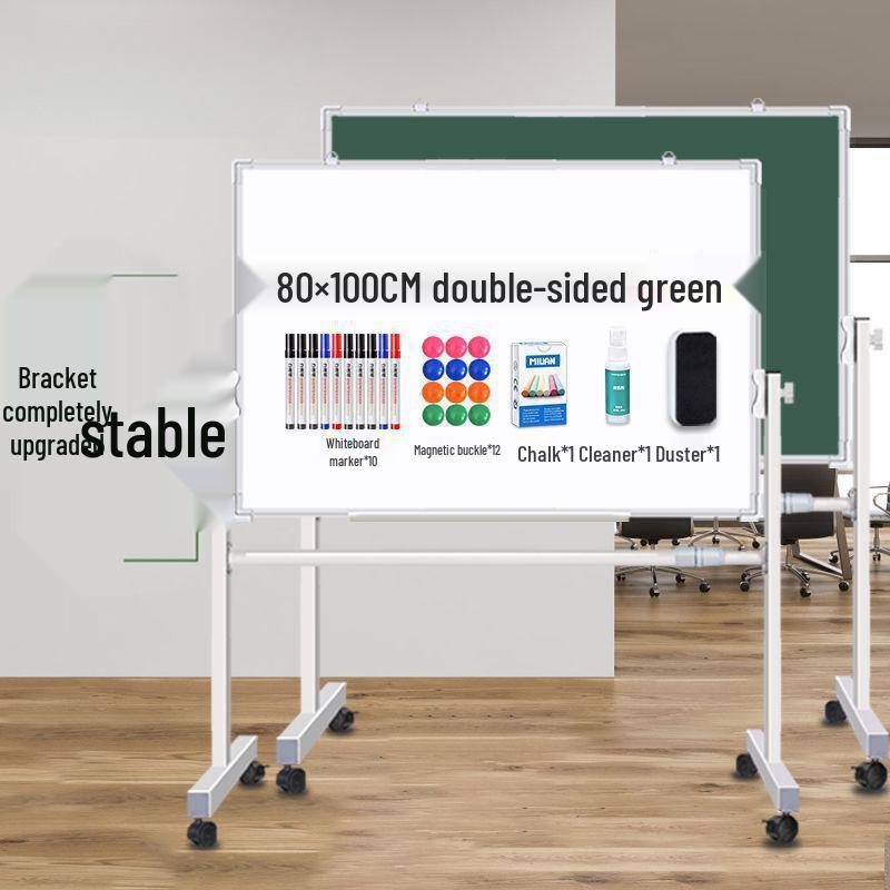 Double-Sided Mobile Easel Whiteboard/Blackboard for Home or Office Use