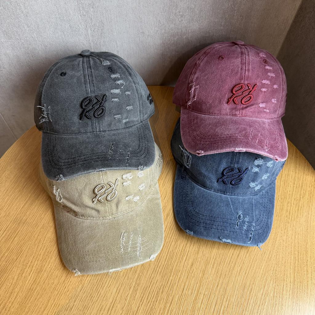 Retro Distressed Waterwash Cotton Letter Baseball Hat For Urban Style Men And Women