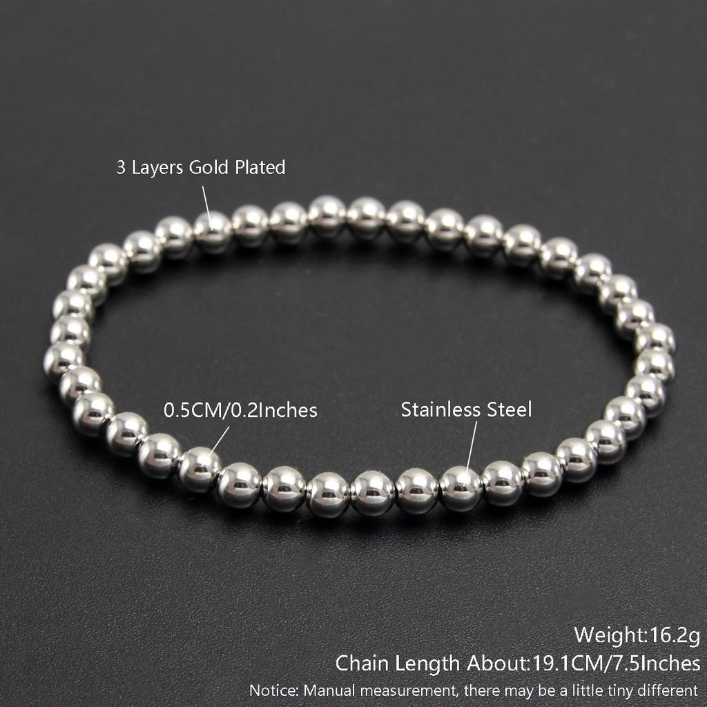 MHS.SUN Trend Stretch Stainless Steel Bracelets Gold Sliver Color 2MM 5MM 8MM Stacked Ball Beaded Bracelet For Women Men Jewelry