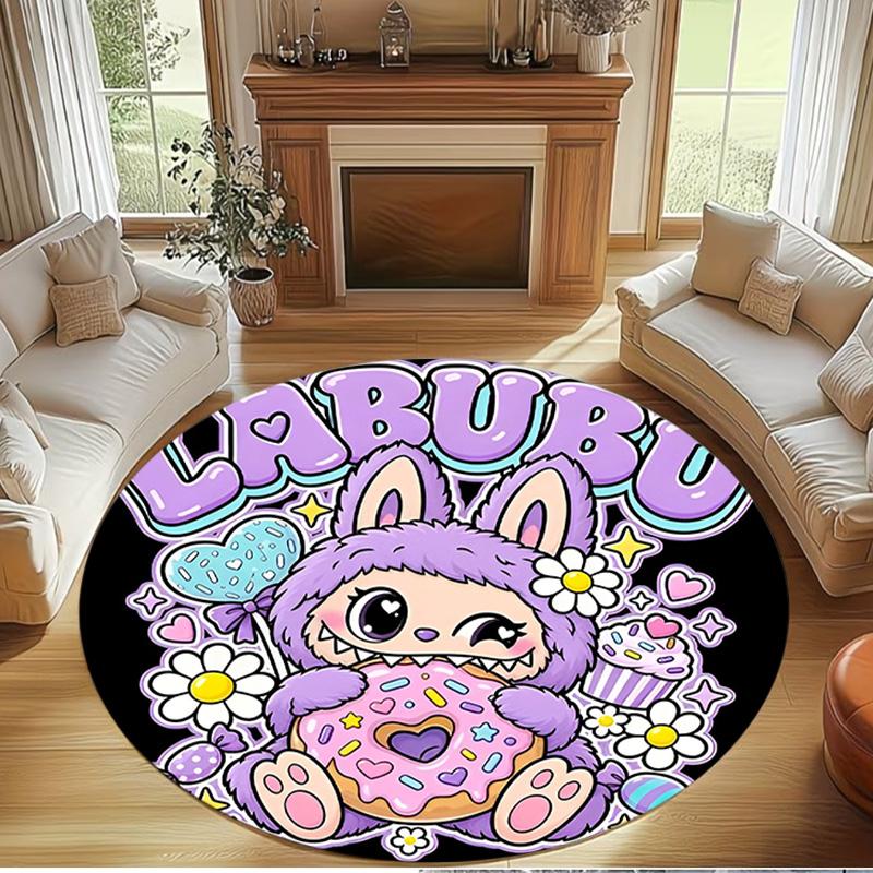 Labubu Print Round Rug, Washable Floor Carpet, For Entryway Dorm Laundry Room Office Study, Home Decor Birthday Christmas Gift