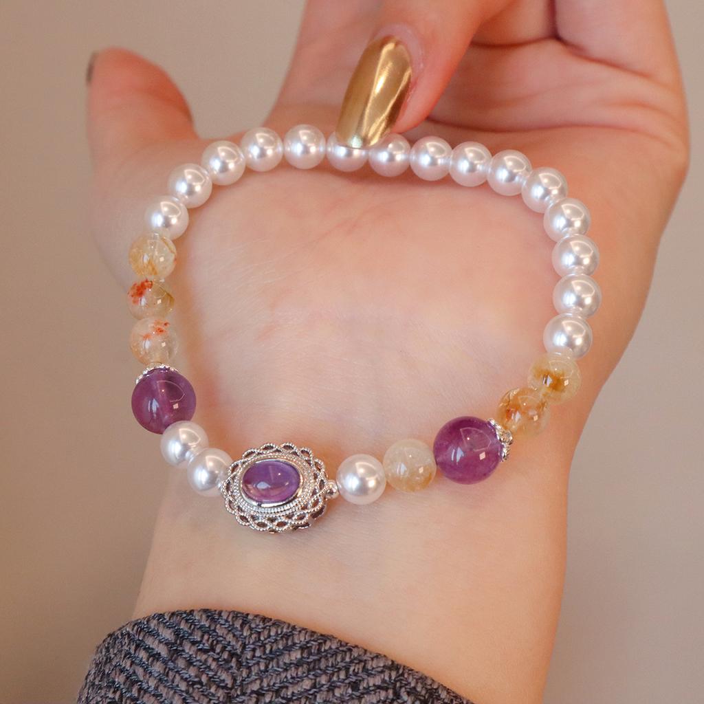 Temperament Jewelry, Natural Amethyst Bracelet, Strawberry Crystal Light Luxury Bangles Women Fashion Jewelry Accessories Gift