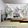 2D Marble Carved Wolf Family Background Cloth for Nature & Animal Lovers Room Decor